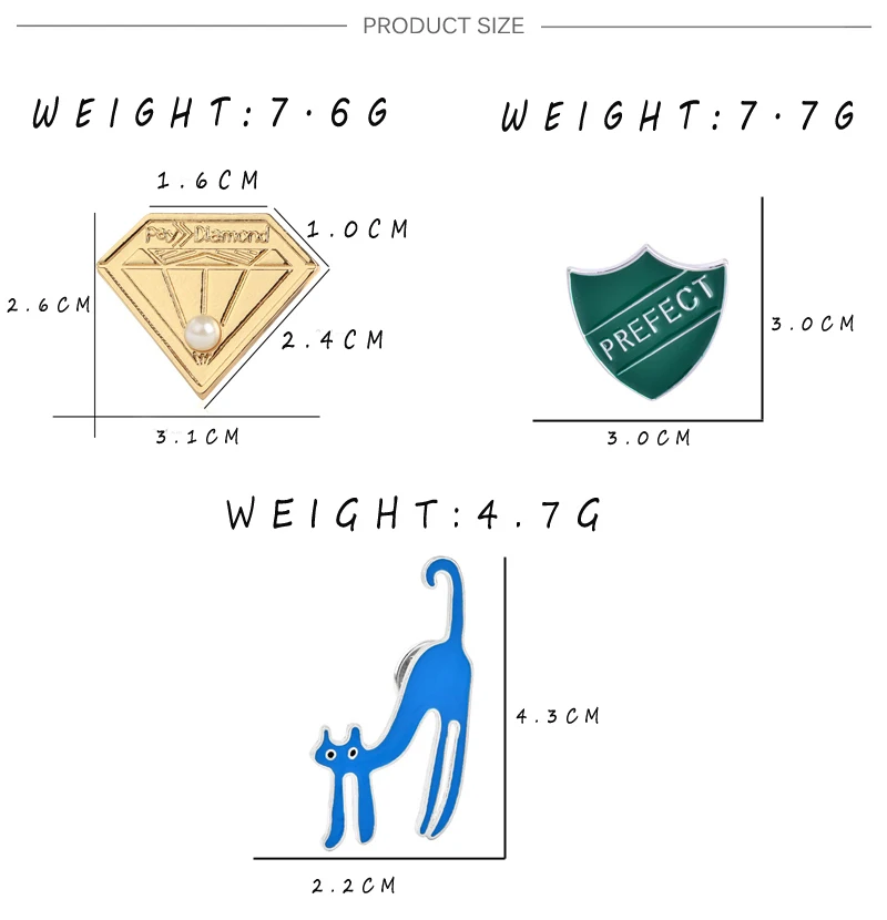 4pc/set Enamel Fashion Creative Brooches Lapel pin Cute Cat PREFECT Shield Denim Hat women badge Kids family Gifts collection