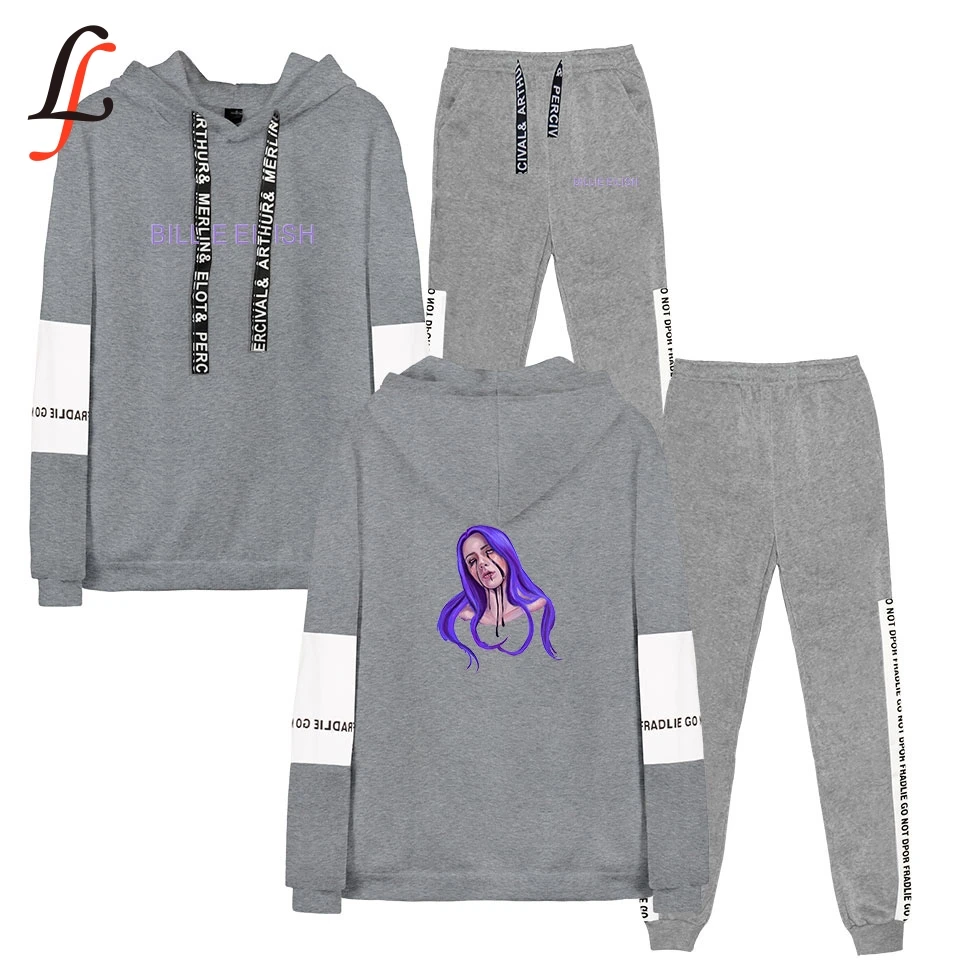 Billie Eilish Женский комплект 2 шт. толстовки в стиле хип-хоп толстовки Harajuku унисекс модный крутой Повседневный Спортивный костюм с капюшоном