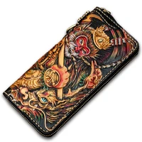 handmade wallets carving journey to the west sun wukong purses men long clutch vegetable tanned leather wallet card holder