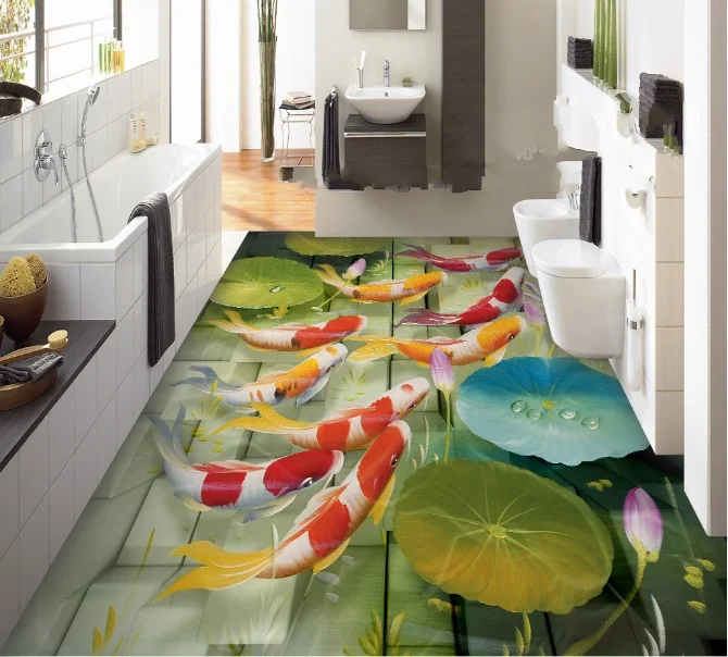 

[Самоклеящаяся] 3D Картина Koi Pond 6 Нескользящая водонепроницаемая фото самоклеющаяся напольная Настенная Наклейка обои фрески печать наклей...