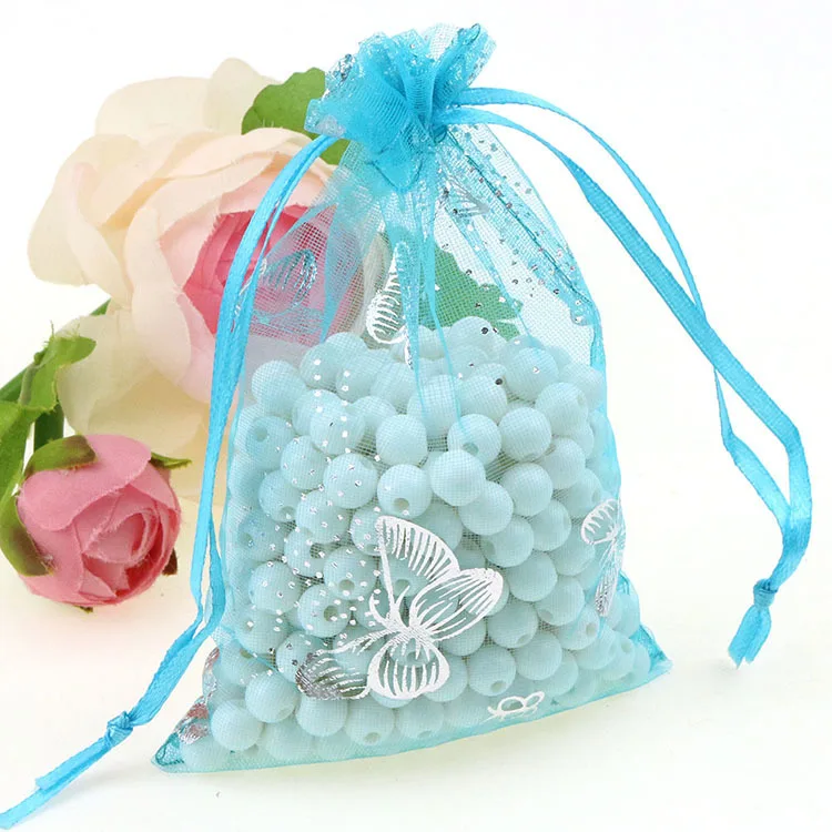 Butterfly Lake Blue Bronzing Organza Упаковочные ювелирные сумки маленькие упаковочные мешочек