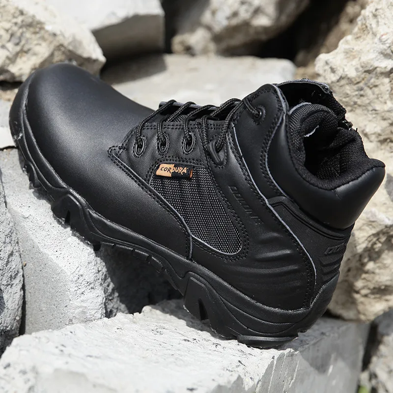 Мужские ботинки в стиле милитари черные дышащие для активного отдыха походов и