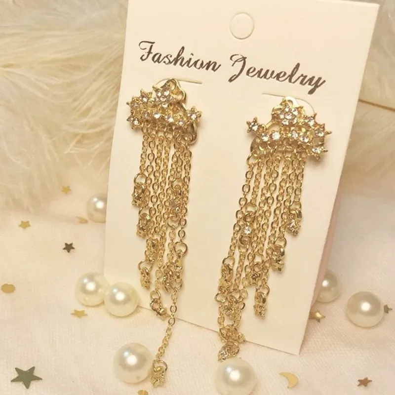 Лидер продаж Модные металлические серьги-подвески со звездой и кристаллами