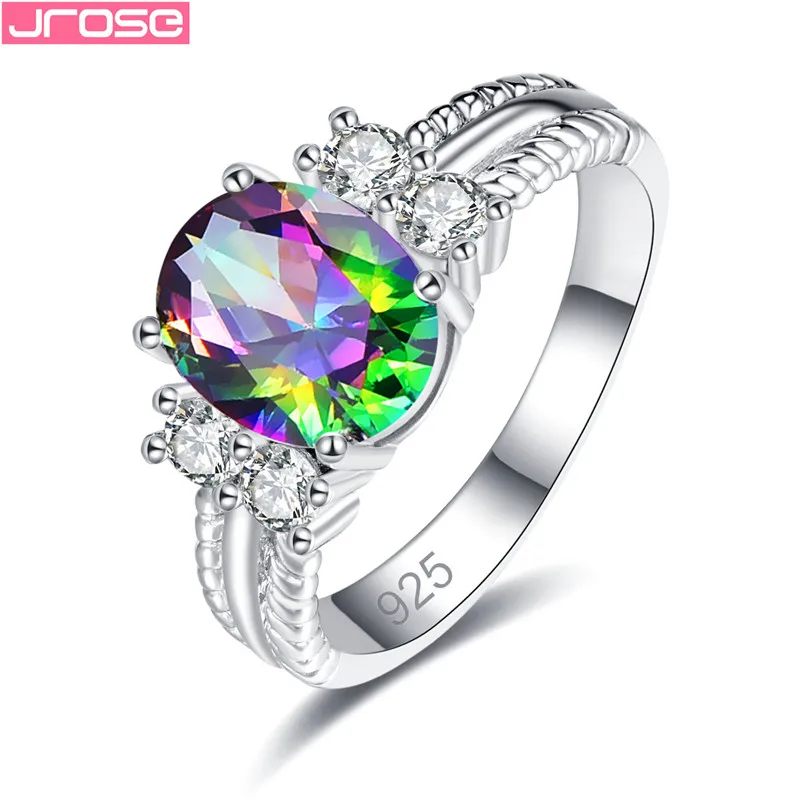 

JROSE Charm Rainbow Zircon Wedding Rings For Women Engagement Sterling Silver 925 Jewelry Birthstone Ring Anillos Mujer