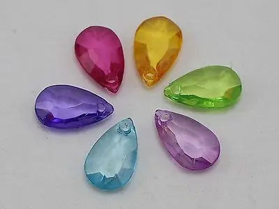 

100 Mixed Color Transparent Acrylic Faceted Teardrop Charm Pendants 16X10mm