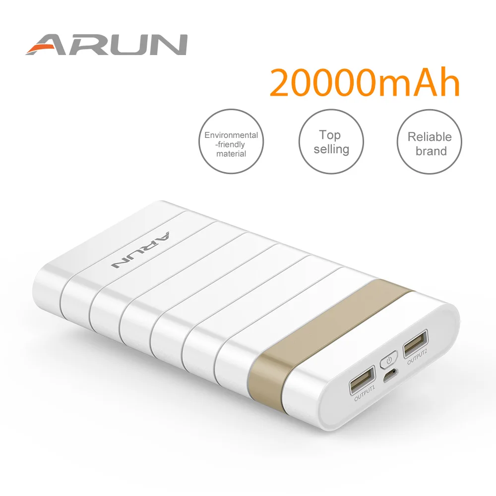 ARUN 20000 мАч Внешний аккумулятор внешний 2 USB портативный мобильный телефон
