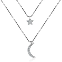 qaulity silver plated necklace for women jewelry trendy zircon moon star pendant necklaces girls double layer choker accessories