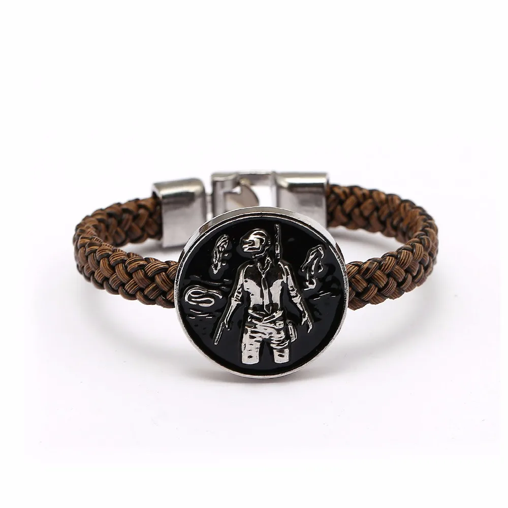 

Playerunknown's Battlegrounds Bracelet PUBG Logo Figure Pan Leather Braided Bangle Charms Souvenirs Chicken Dinner Wristband HC1