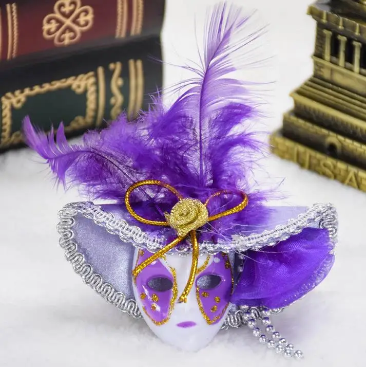 Mini Masks Carnival of Venice Tourist Travel Souvenir 3D Mask Fridge Magnet Wearing Hat with Feathers Party favors colorful gift | Дом и сад