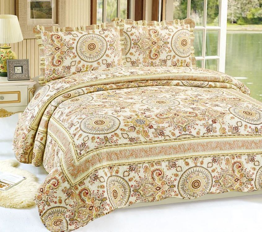3Pcs 100%Cotton Soft Pink Violet Flowers Bedspread Queen Size, All Season Bedspread with Colorful Plaid Pillow shams Queen size