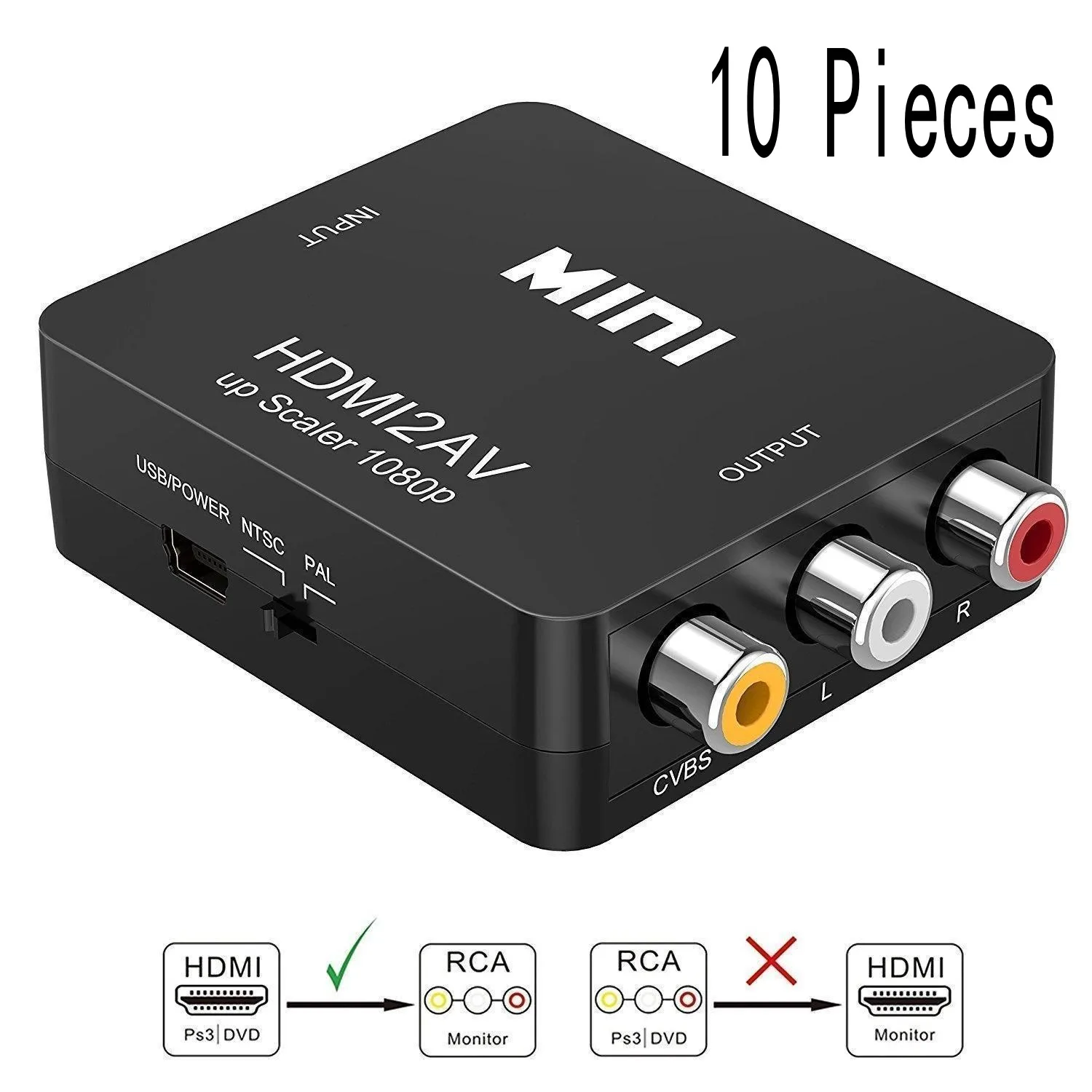 10 шт. Высокое качество HDMI CVBS к адаптер миниав видео конвертер коробка AV2HDMI RCA AV для