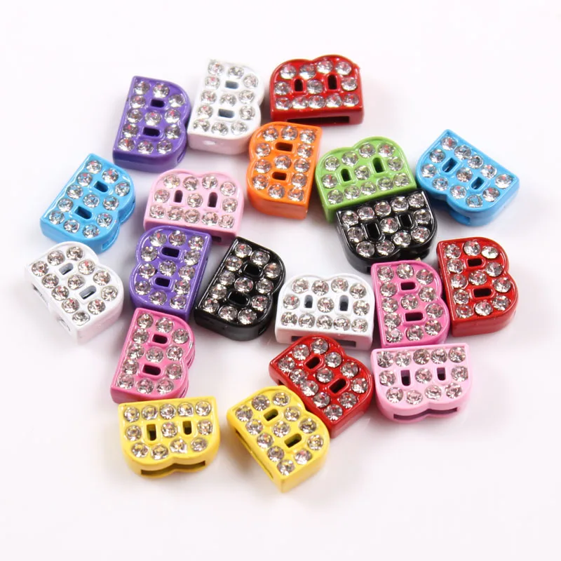130pcs/lot 8mm Alphabet Letter Slider Charm Full Rhinestone Colorful Charms Fit Belt Leather Bracelets 5pcs of 26pcs A-Z Украшения и