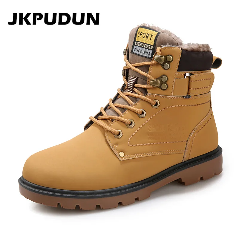 JKPUDUN Winter Mens Fur Army Military Boots Leather Shoes Italian Fashion Designer Hunting Man Botas Hombre Plus Size Bot | Обувь