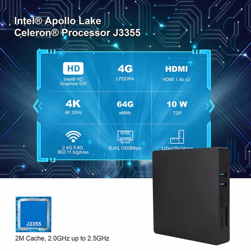 Beelink MII 4K HD мини ПК компьютер для Intel 3165 LP DDR4 4G/8G M.2 SSD 100-240V Горячая Распродажа