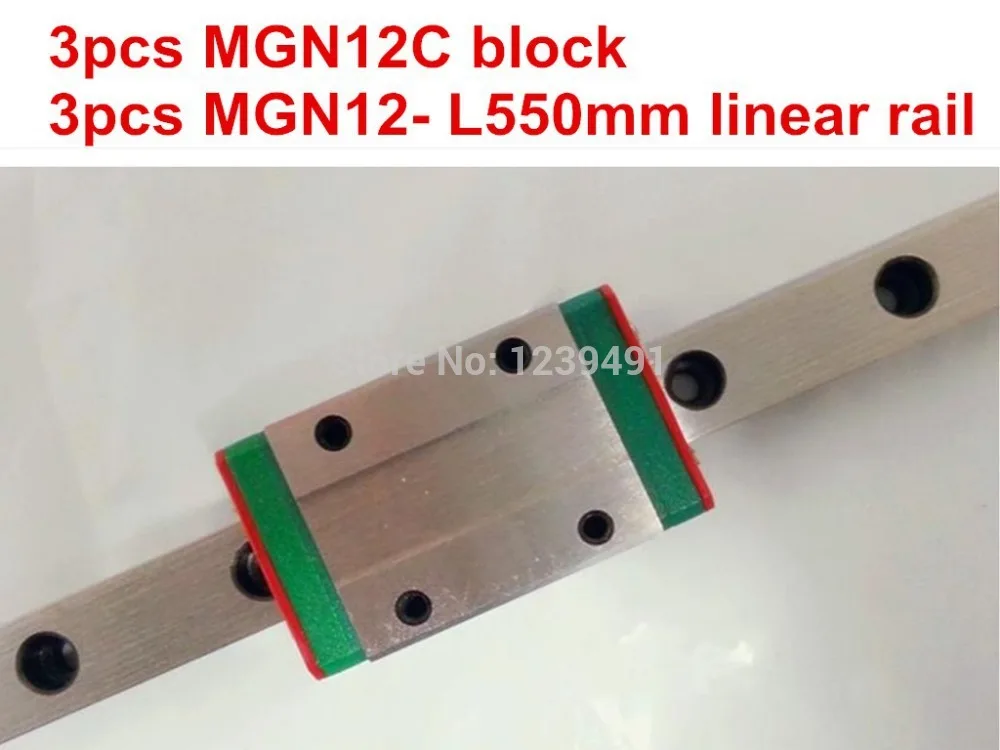 

Kossel Miniature MGN12 12mm linear :3pcs 12mm L-550mm rail+3pcs MGN12C carriage for X Y Z Axies 3d printer parts cnc