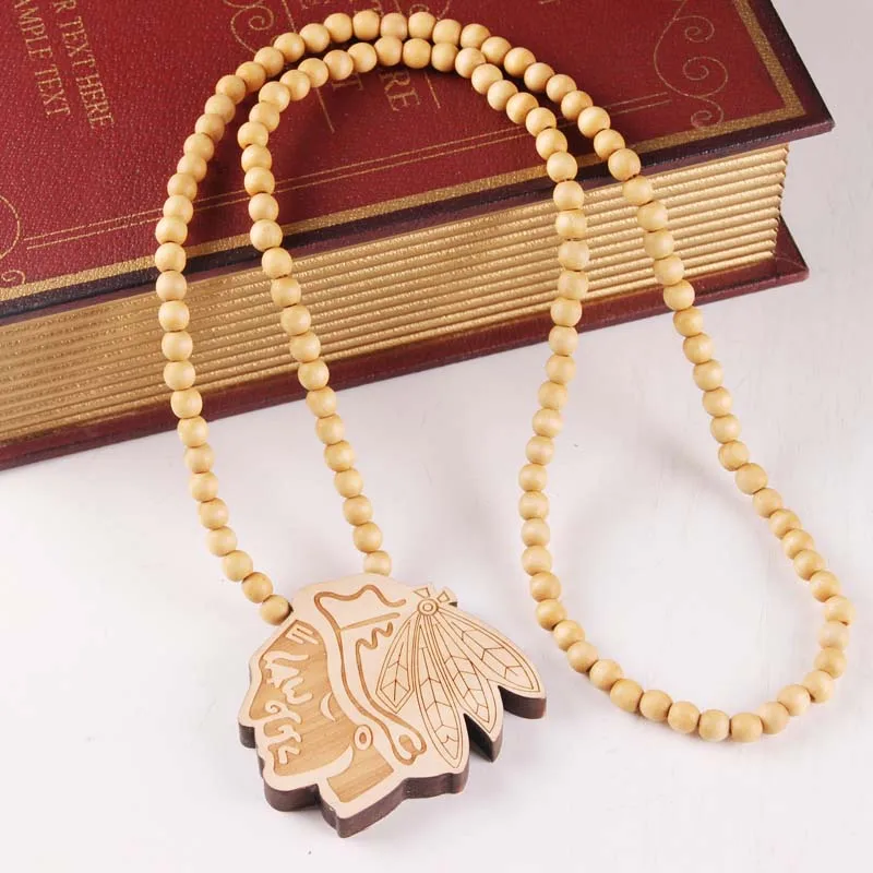 

Free Shipping Good Wood Hip-Hop Blackhawks Wooden Fashion Goodwood Men Team Logo Necklace