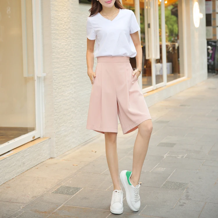 Женские Элегантные широкие брюки до колен для девушек женские повседневные