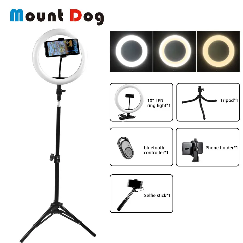 MountDog 6/10/16/18 дюймов селфи LED Кольцевой свет видео Фотостудия Свет 5500K с держателем