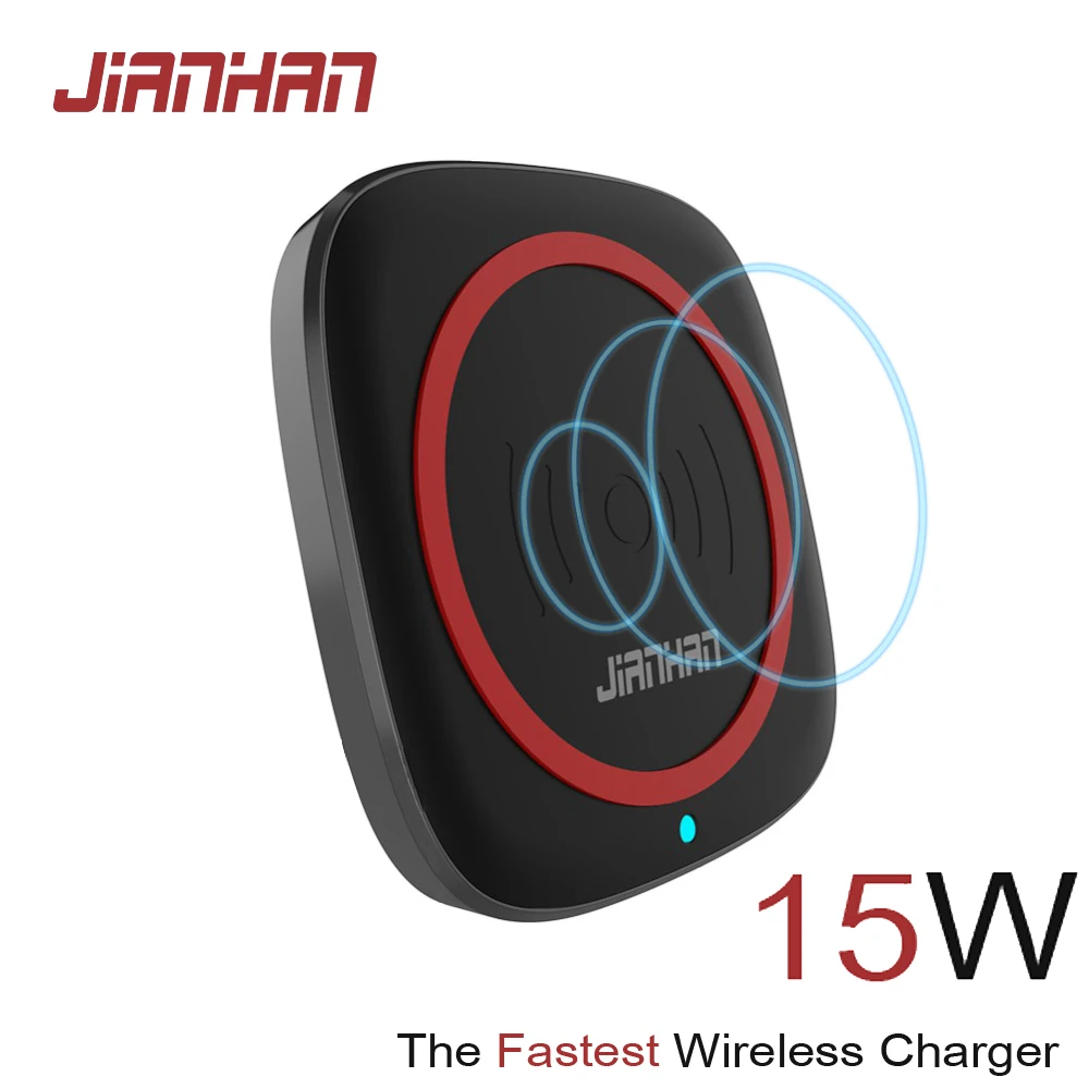JIANHAN 15 Вт 3A Qi Беспроводной Зарядное устройство быстрой зарядки Q1 для iPhone X 8 XR plus с