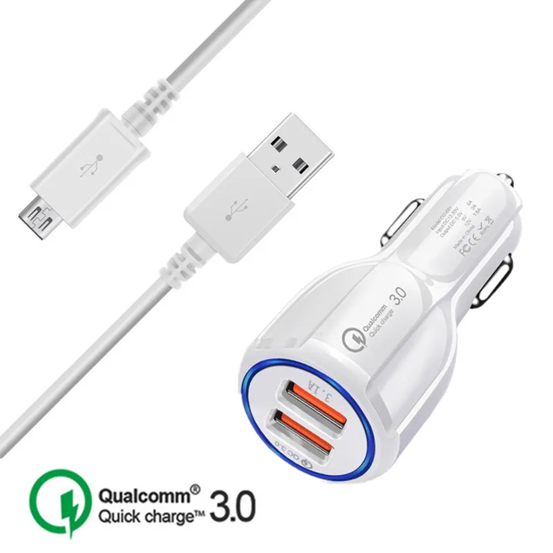 Car Charger 1M Cable Для samsung A7 A5 J7 Core J4 J6 микро USB кабель QC 3,0 автомобильный адаптер зарядное устройство для телефона для Xiaomi 6a Redmi 7a 5 Redmi Note 6 pro - Тип штекера: Car Charger 1M Cable