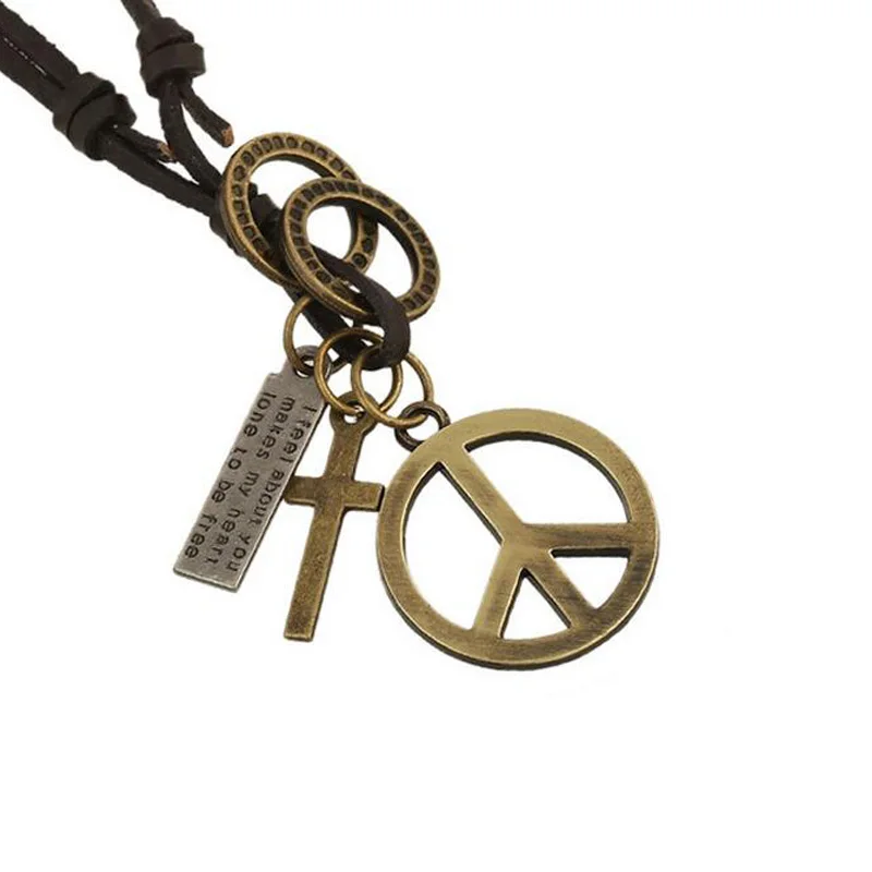 Античная Винтаж крест Dog Tag полые символ мира кулон Цепочки и ожерелья s для мужчин