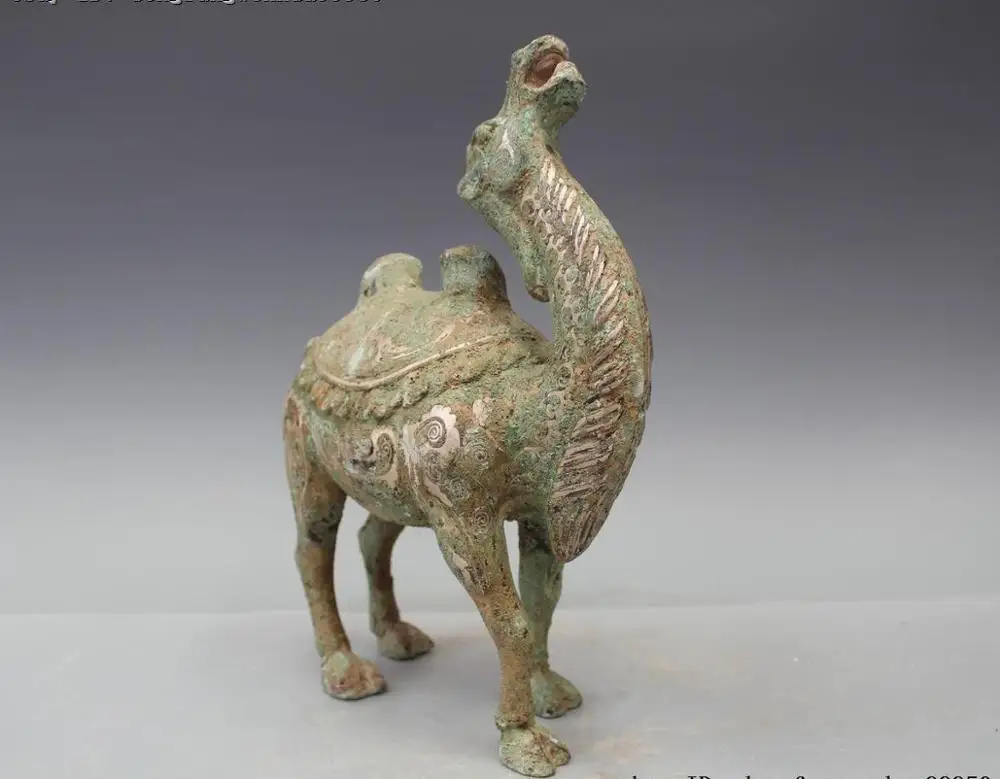 Китайская династия старая чистая бронза Серебряная позолота лама oont Bactrian