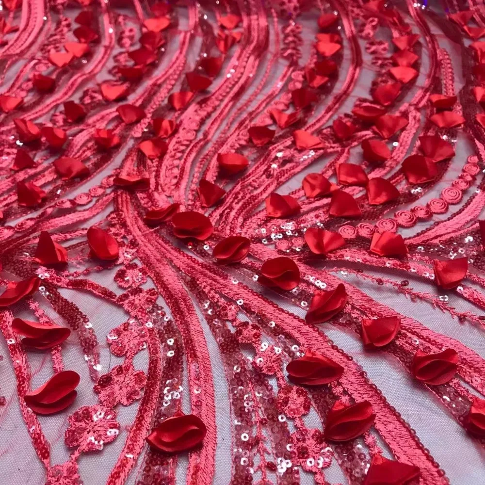 Королевский синий 3d цветок аппликация французский чистая кружева с блестками Роскошные нигерийские кружева ткани для свадебного платья 5 ярдов/партия