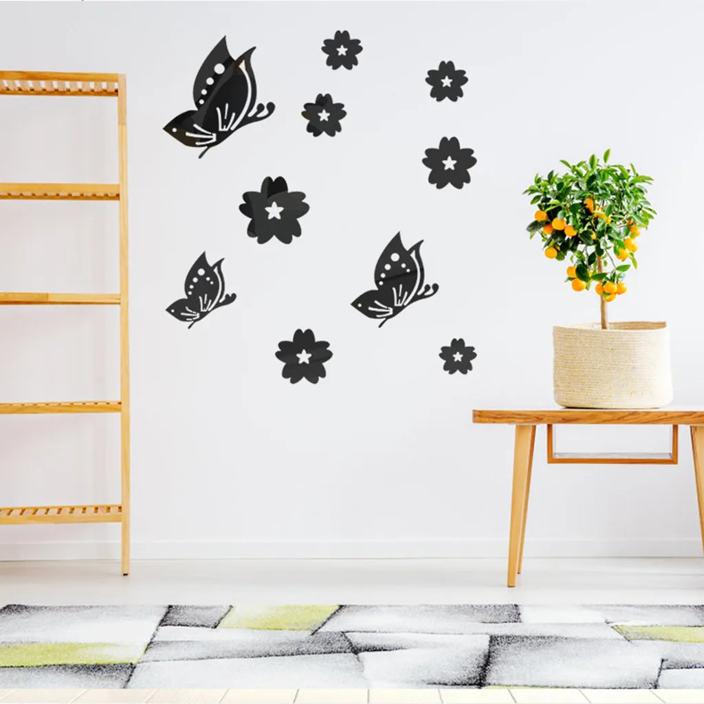 Acrylic wall Mirror sticker 3D Butterfly Combination Effect Wall Sticker Decal Home Decor maison Stickers 3d F451222 | Дом и сад