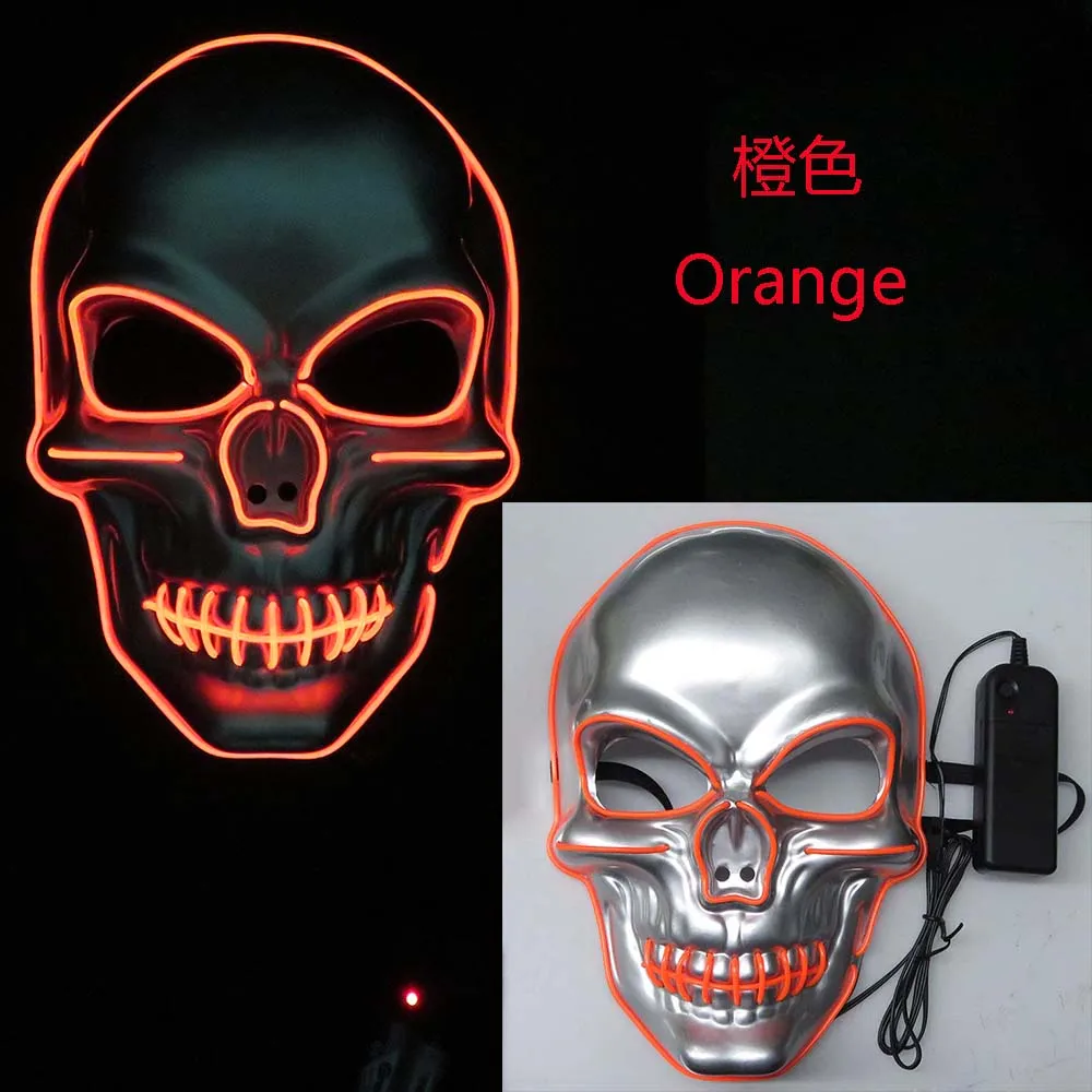 Orange Светодиодная маска светящаяся неоновая маска с черепом, вечерние карнавальные костюмы, Рождественский подарок на год, страшная маска на Хэллоуин - Цвет: Orange