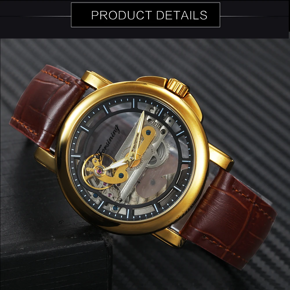 FORSINING лучший бренд класса люкс Золотой мост часы для мужчин Уникальный ход