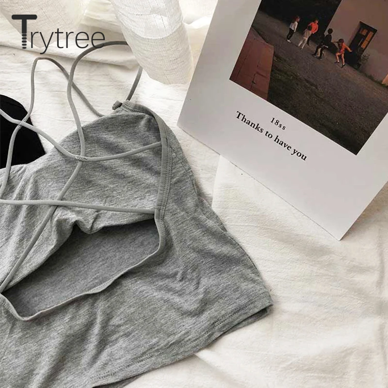 Trytree Майки Топы из модала Женские повседневные 3 цвета выдалбливают спины Топ