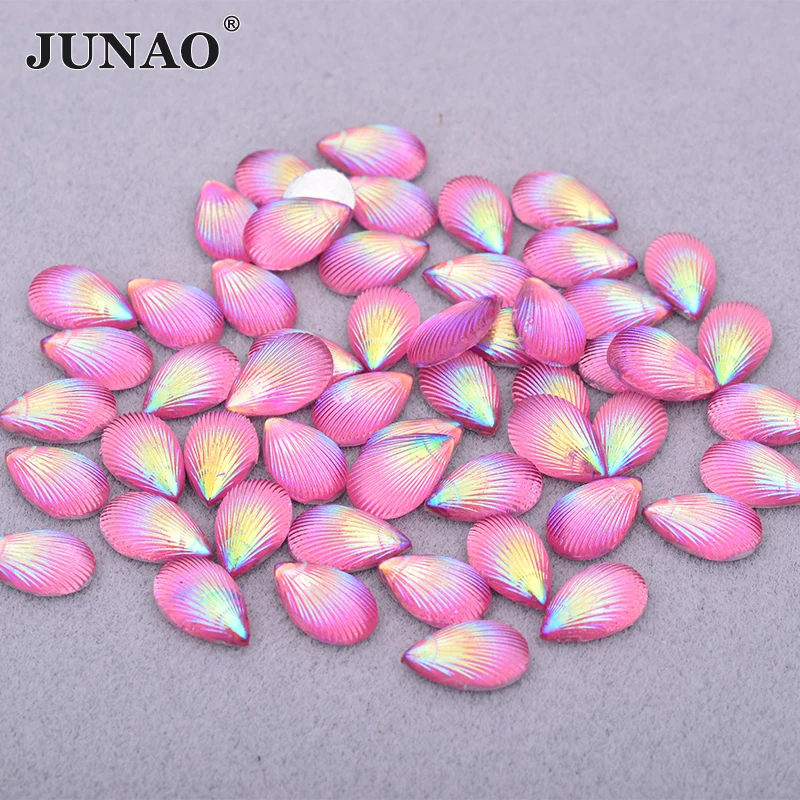 

JUNAO 200pcs 8*13mm Shiny Pink AB Drop Rhinestone Applique Flatback Acrylic Crystal Stones Non Hotfix Strass Beads DIY Crafts