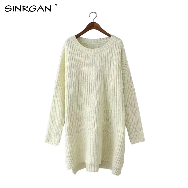 SINRGAN Fashion Sweater Women Long Sleeve Top Knitted Sweaters Pullovers High Split Casual Knitwear Basic Clothing | Женская одежда
