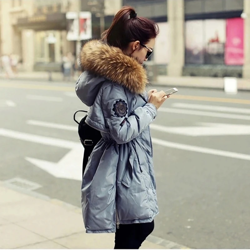 100% натуральный мех енота воротник капюшон пуховик парка 90% белый утиный пух парки