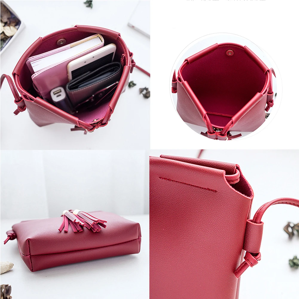 

Fashion Women's PU Leather Tassel Shoulder Bag Sweet Designs Soft Clutch Handbags Ladies Crossbody Messenger Bag Purse Phone Bag