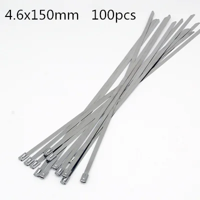 4.6mm X150mm 100 шт. 201 кабельные стяжки из нержавеющей стали 4,6*100 мм-700 самофиксирующаяся застежка-молния стяжка выхлопного шланга зажимы для труб аппаратное фиксированное приспособление - Цвет: 4.6mm X150mm