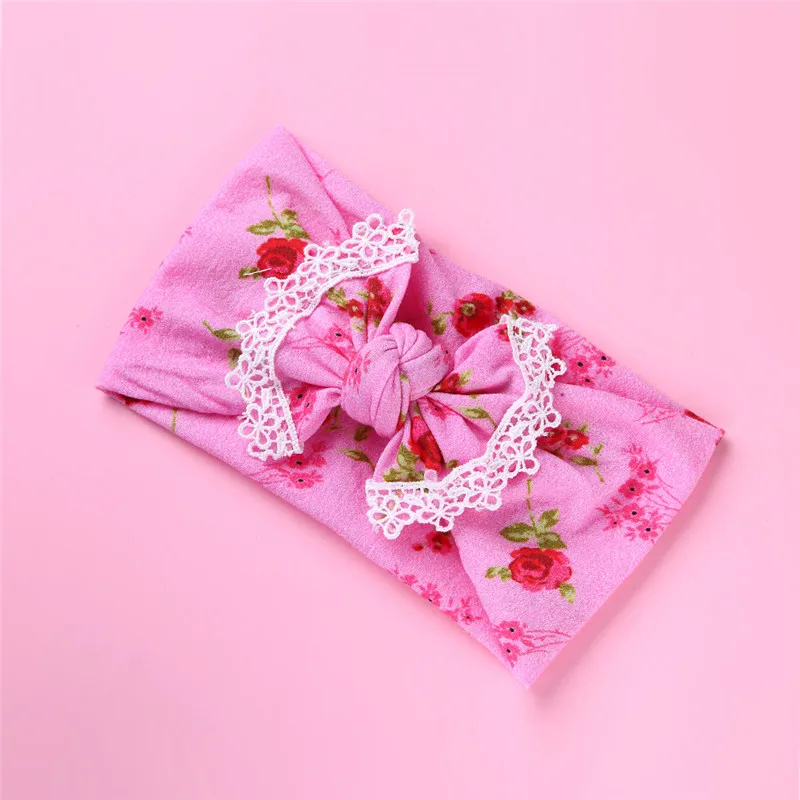 

Printed Big Bow With Hollow Lace Wide Nylon Head Wraps Printed Flower Turban Headband Girls Head Wear Hair Accessories Baby Gift