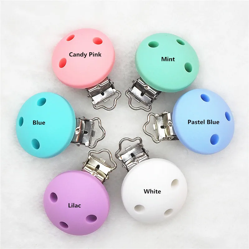Chenkai 10pcs BPA Free Silicone Round Clips DIY Baby Teether Pacifier Dummy Montessori Sensory Jewelry Holder Chain Toy Clips