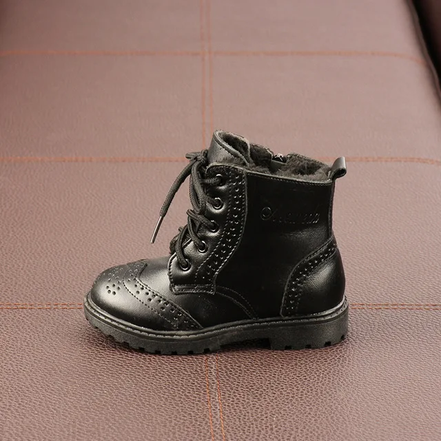 Martin boots black Детские ботинки; сезон осень-зима; новые кожаные ботинки для больших детей; кожаные ботинки для мальчиков и девочек; бархатные ботинки для школьников - Цвет: Martin boots black