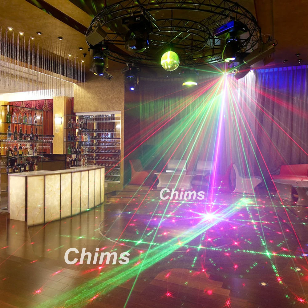 Двойная лазерная светодиодная система Chims, 5 линз, 80 узоров, RGB свет, Аврора, Галактический эффект, сценическое освещение для вечеринки, украш... (art.: 79d8eb24e) - 79d8eb24e