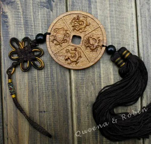 Китайский фэн шуй геомантия четыре Бог Дракон узел резьба по дереву