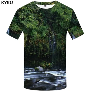 Футболка мужская KYKU Forest, смешная тенниска с 3D-принтом рыбы, в стиле панк-рок, с зеленым аниме принтом дерева, летняя одежда в стиле Харадзюку