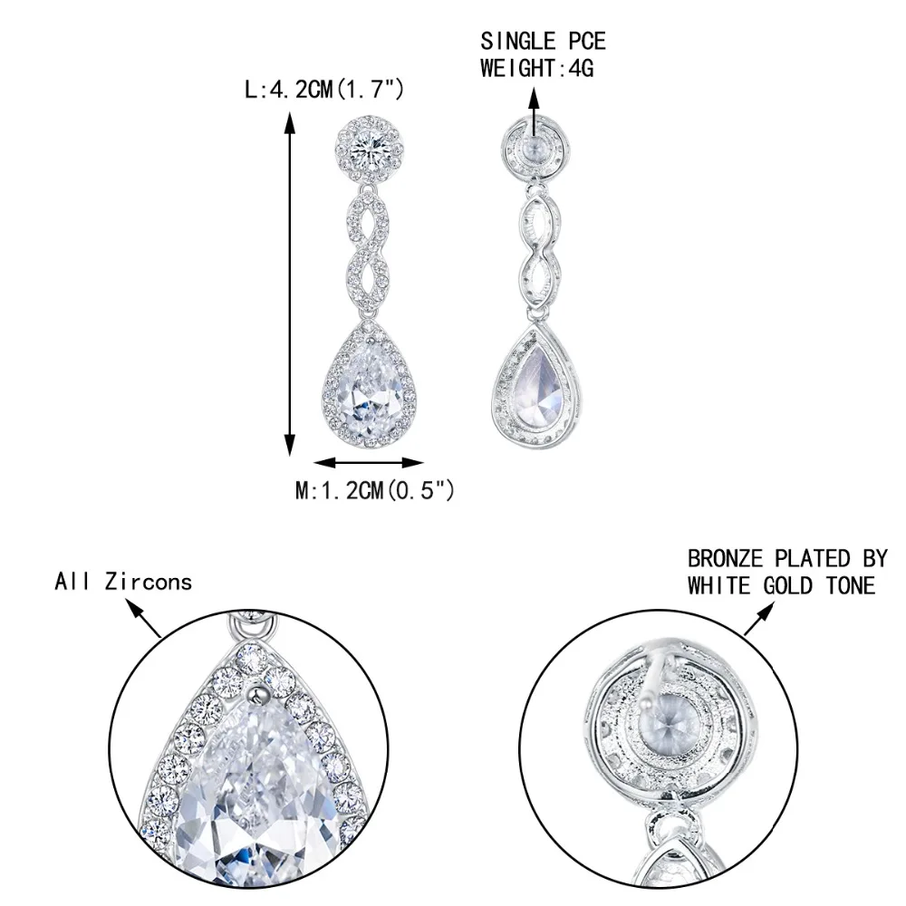Женские серьги капельки с фианитом для невесты|teardrop bridal earrings|bridal earringsbridal earrings