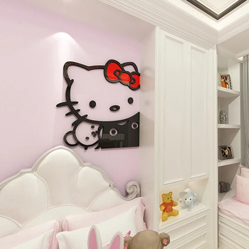 50*30 см 3D hello kitty Cat DIY настенные наклейки для детской комнаты спальни акриловые очаровательные Переводные картинки плакат домашний декор - Цвет: Коричневый