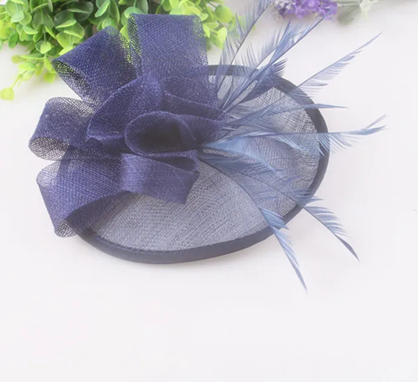Navy Cocktail Hat Sinamay Base And Trim With Feather Flower Adorned Fashion Party Accasion Hair Accessories Church Headband | Аксессуары