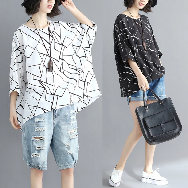 Женская шифоновая футболка в полоску Повседневная Свободная Мягкая большого