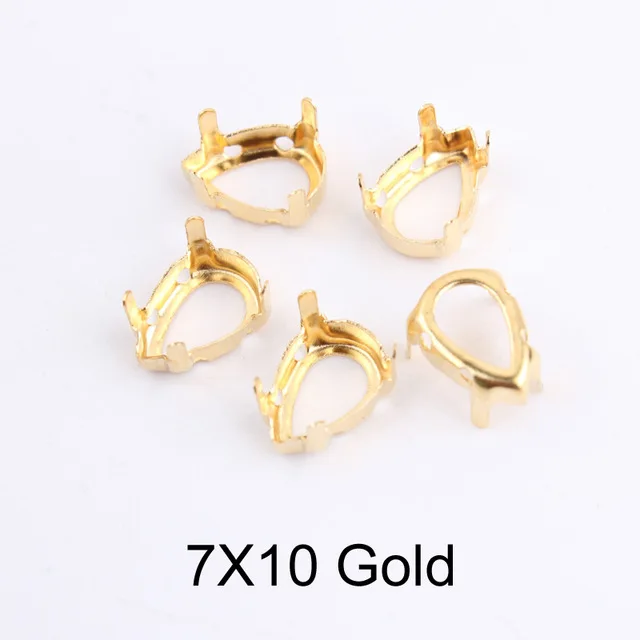 7x10 Gold 200pcs Многоформенная пустая основа установка пришивные стразы граненый Кристалл Капля воды золото/серебро пустой коготь для одежды аксессуары - Цвет: 7x10 Gold 200pcs
