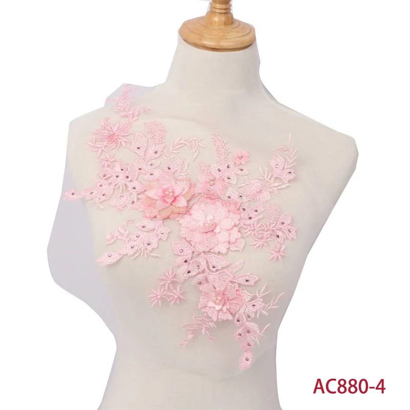 Rasolife 3D Flowers DI Patch Lace Applique Sew On Patches Floral embroidered flower applique For Wedding Dress AC880 | Дом и сад