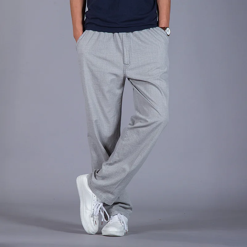 Легкие льняные мужские брюки для отдыха длинные из хлопка увеличивающие рост 2019|