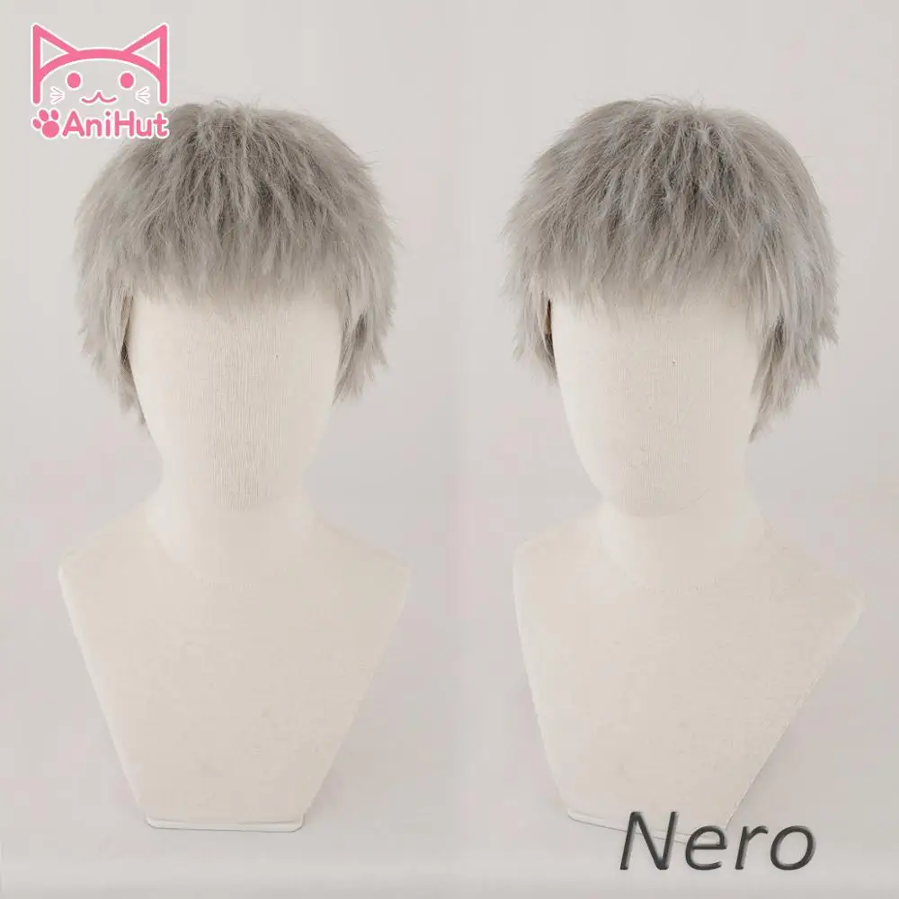 AniHut чехлы для телефонов Nero серый серебристо-серый парик Косплэй короткие прямые волос Синтетические Жаростойкие накладные волосы новая игра Nero, для косплея парик